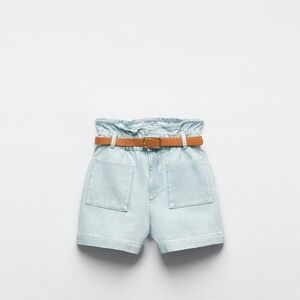 Kids Light Blue Denim Shorts with Tan Belt